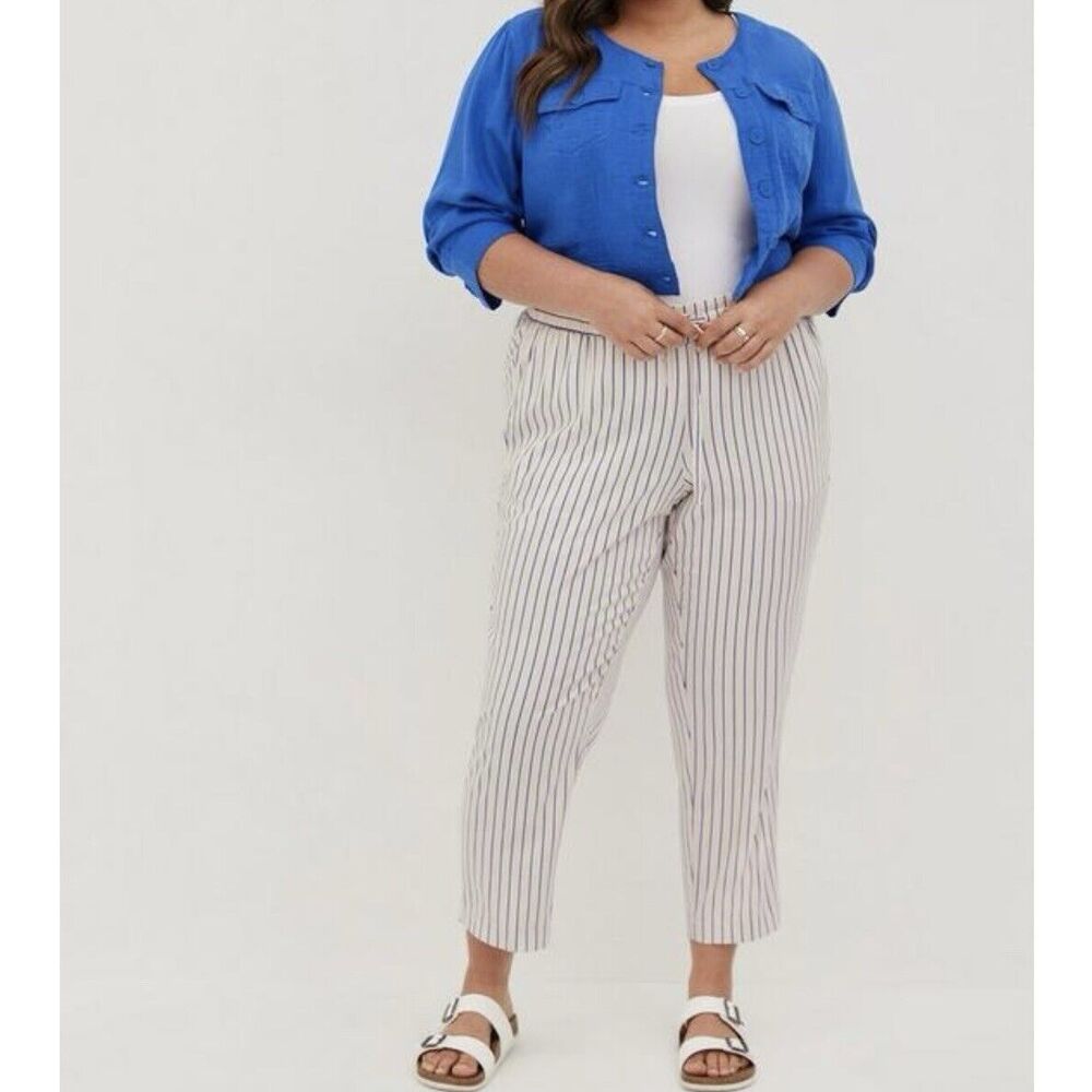 Torrid NWT Stripe Relaxed Tapper Stretch Challis High Rise Tie Front Pants 3X